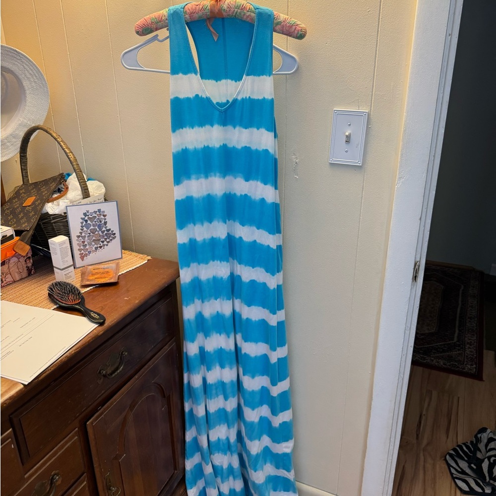 Calvin Klein Blue and White Tie-Dye Maxi Dress